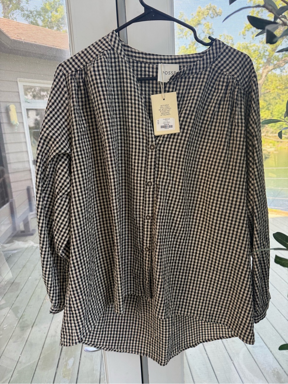 Posse Black and White Gingham Button-Front Shirt, size small, 100% cotton
